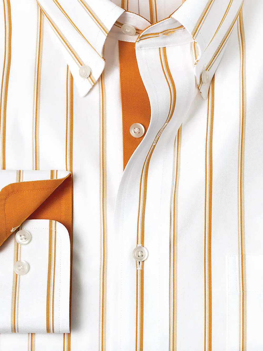 Non-Iron Cotton Stripe Dress Shirt With Contrast Trim - Melon/tan