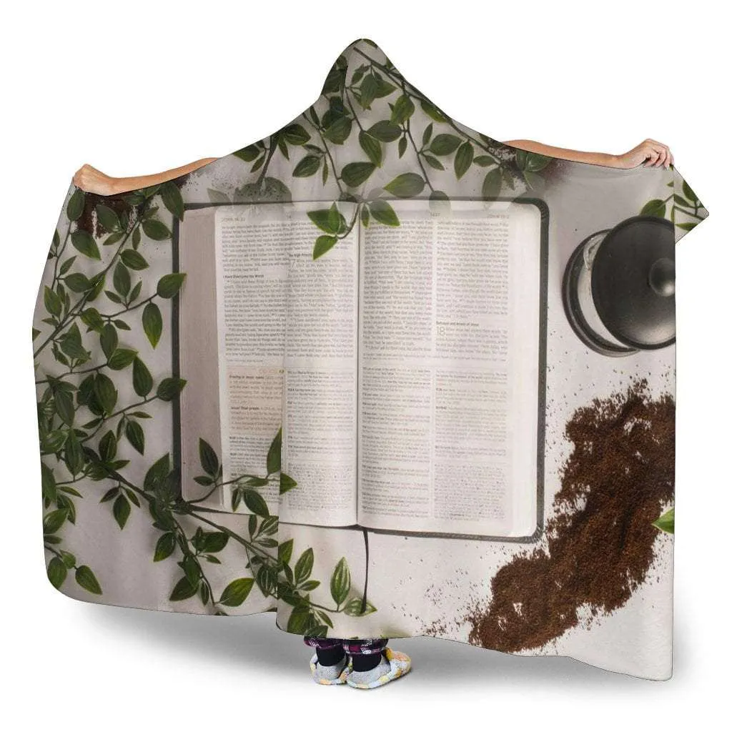 open book and coffee hooded blanket