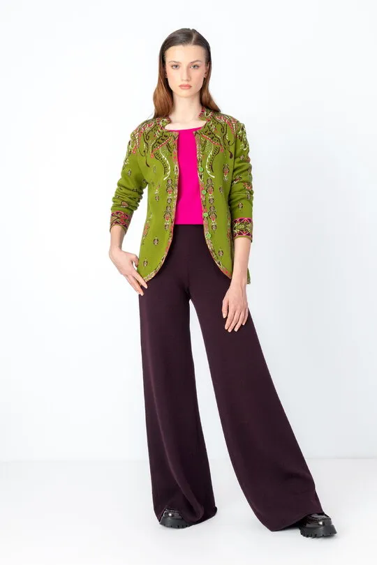 Ornamental Jacquard Cardigan - Citron Green