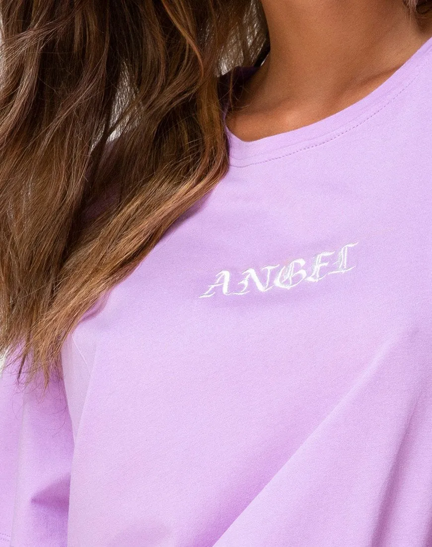 Oversize Basic Tee in Lilac with Angel Embro