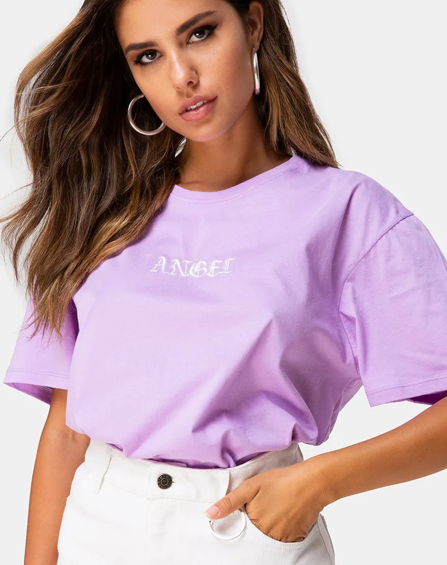 Oversize Basic Tee in Lilac with Angel Embro