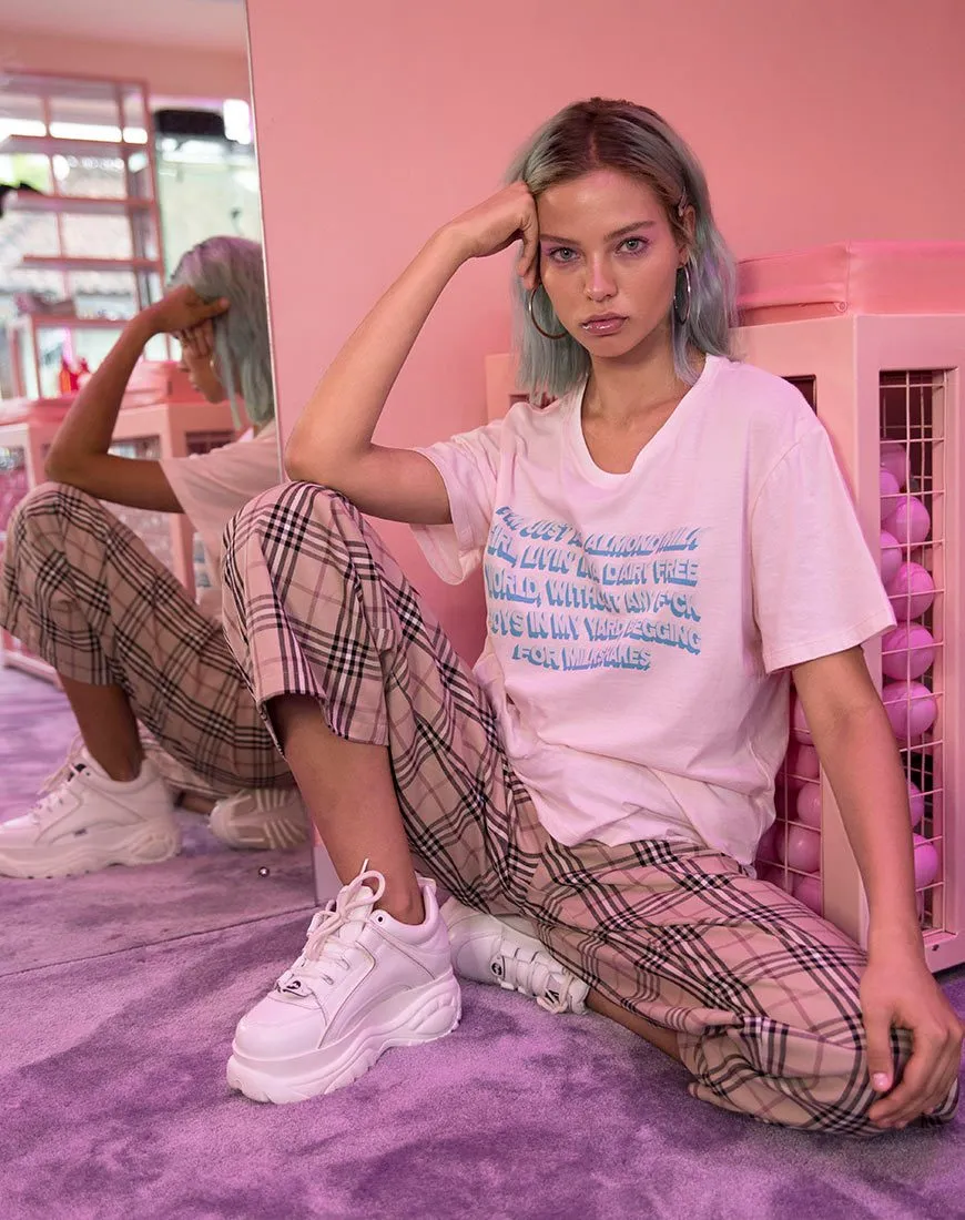 Oversize Basic Tee in Soft Pink with Almond Milk Girl Text  X Top Girl