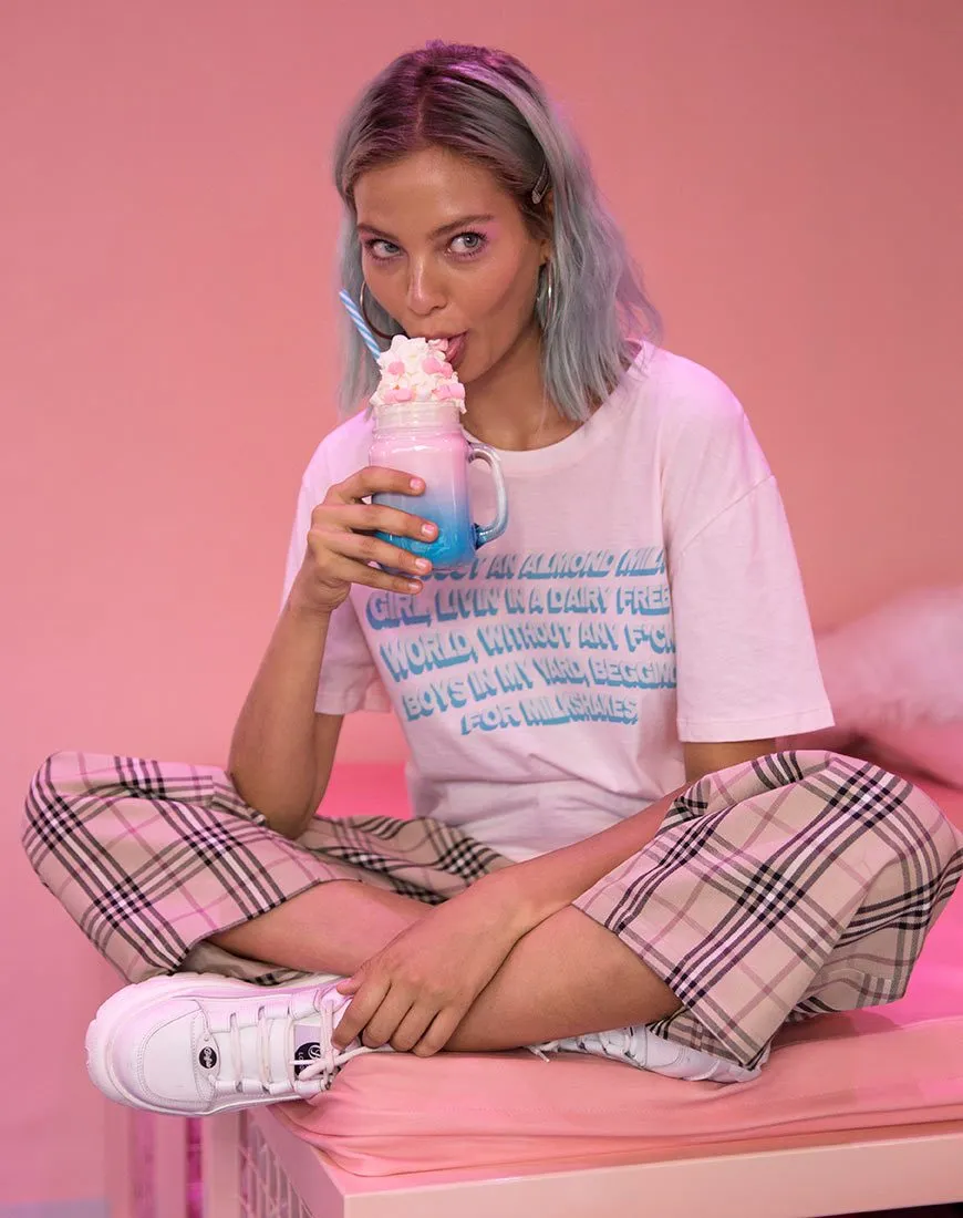 Oversize Basic Tee in Soft Pink with Almond Milk Girl Text  X Top Girl