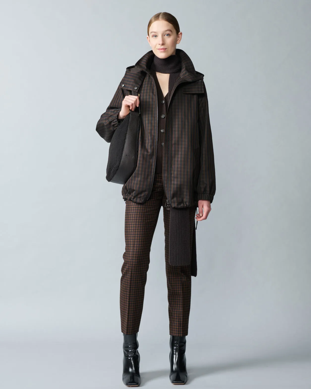 Oversize Silk Parka with Vichy Check