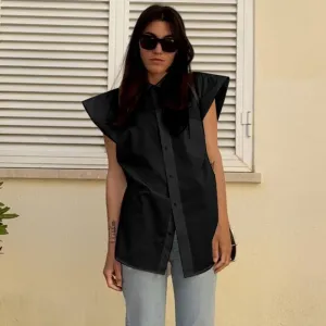 Oversized Cap Sleeve Collared Shirt