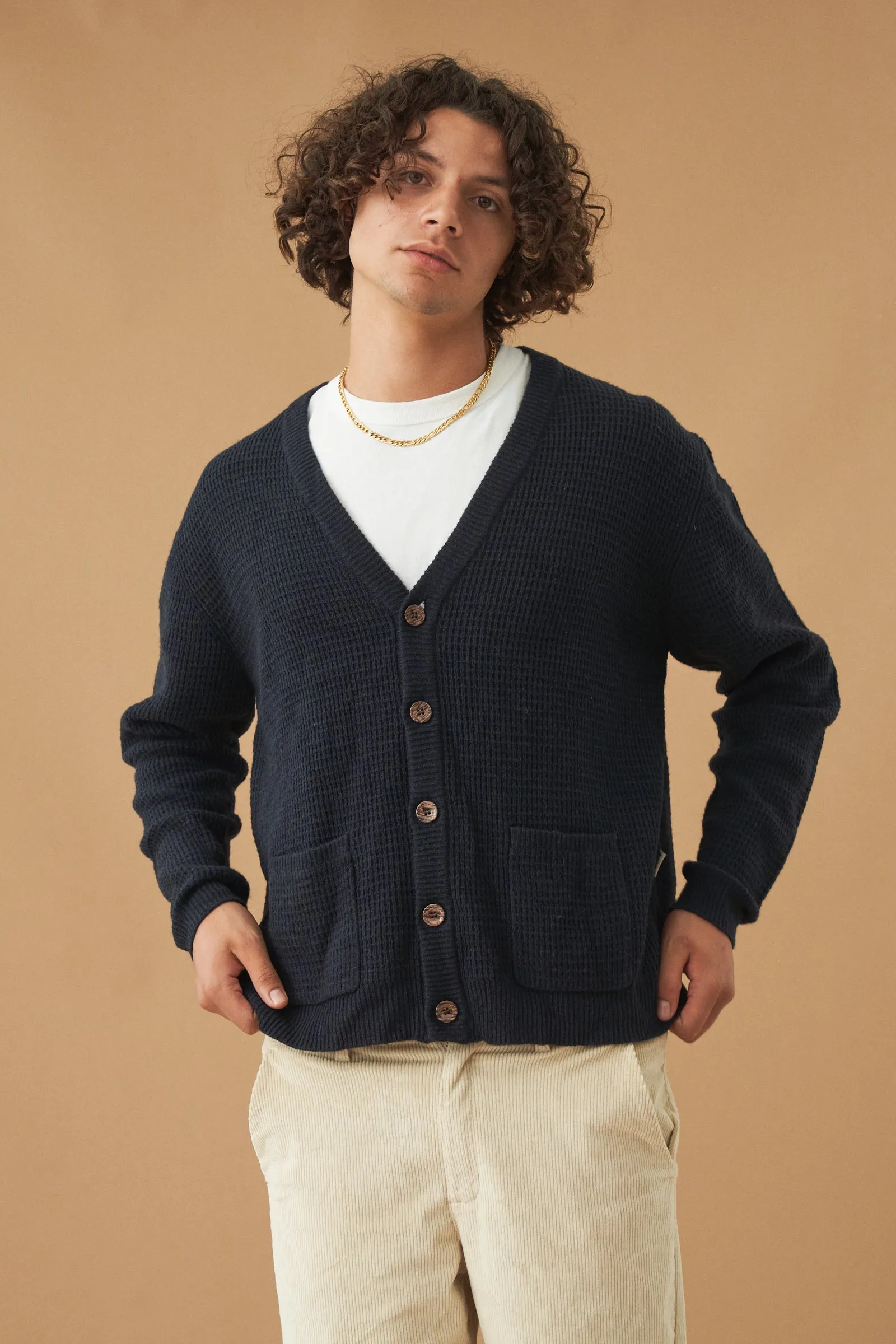 OXFORD NAVY WAFFLE CARDIGAN