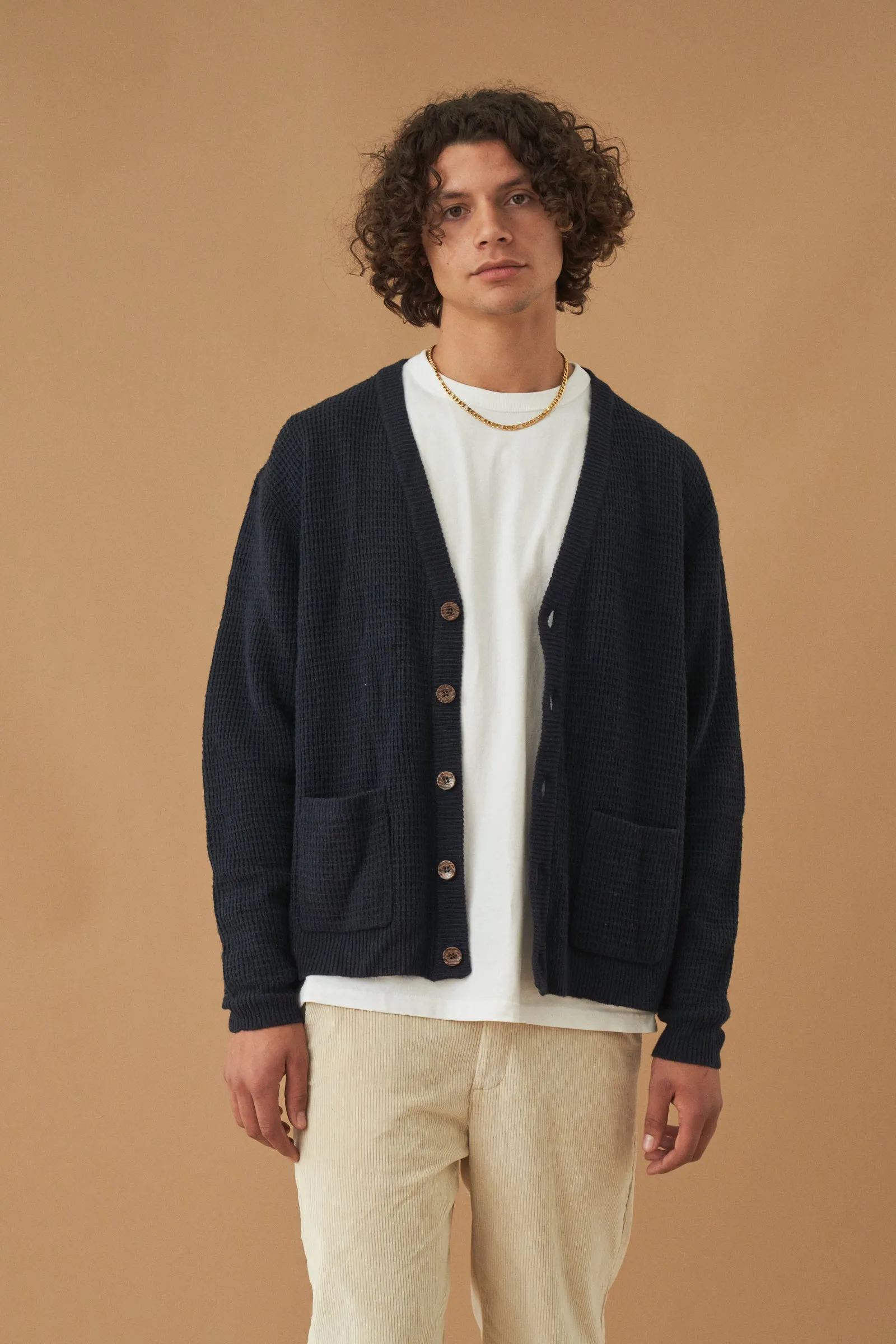 OXFORD NAVY WAFFLE CARDIGAN