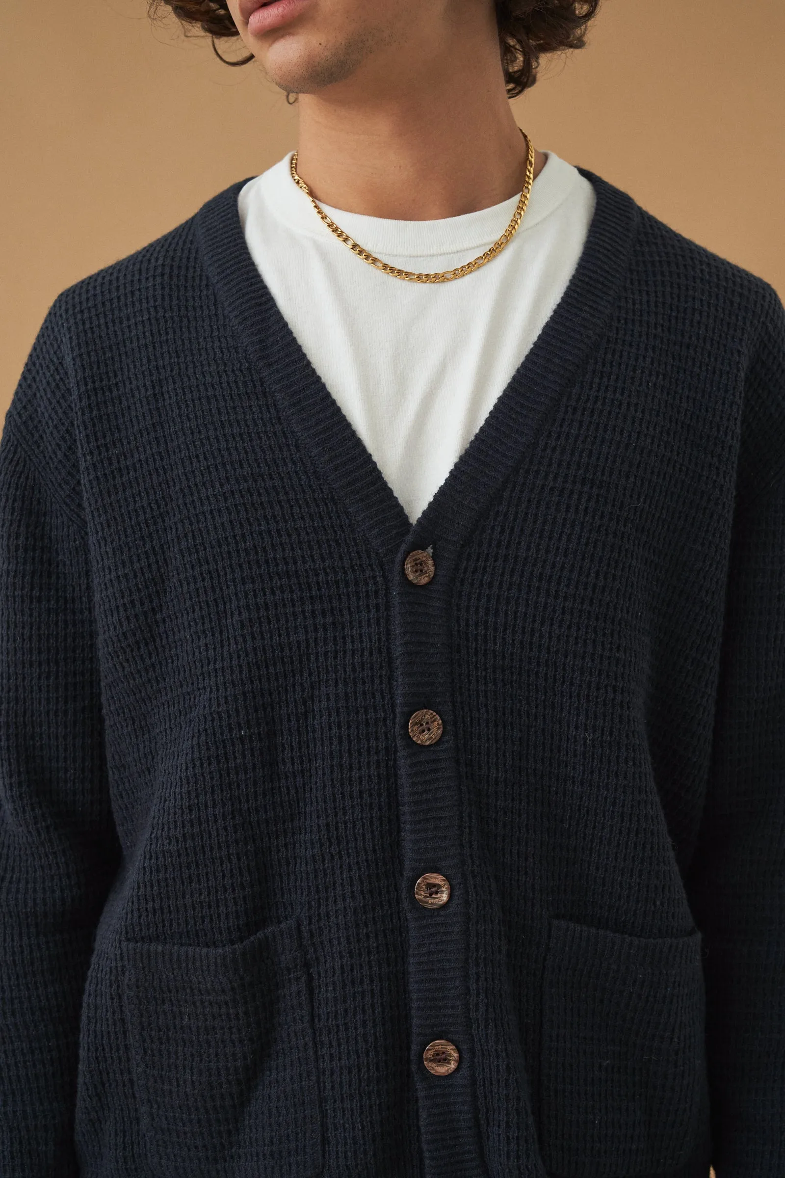 OXFORD NAVY WAFFLE CARDIGAN