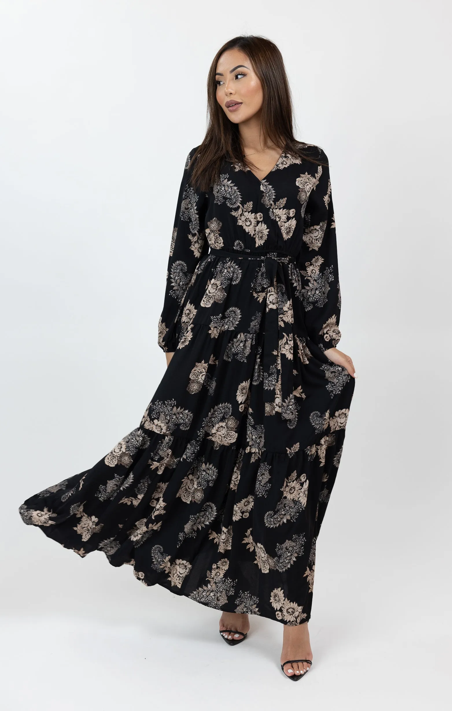 Paisley Cross-Front Tiered Dress