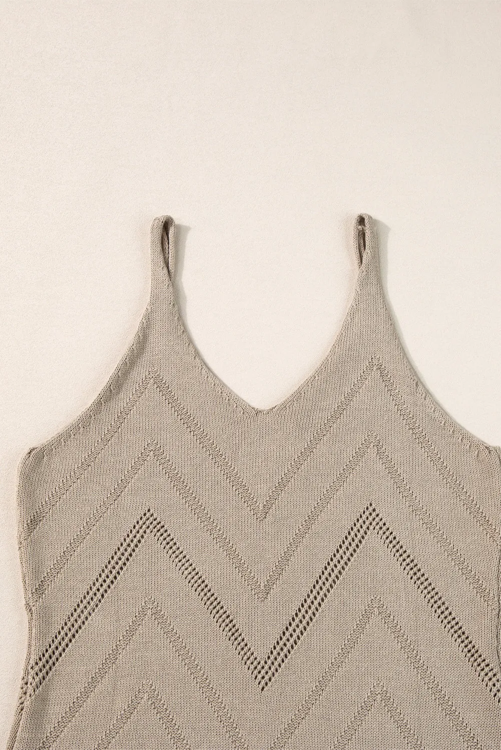 Parchment Chevron Pointelle Knit Spaghetti Straps Sweater Vest