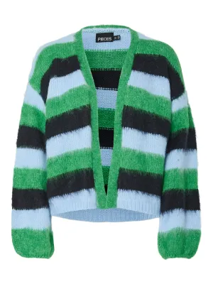 Pieces - Blue Fluffy Striped Loose Knit Cardigan