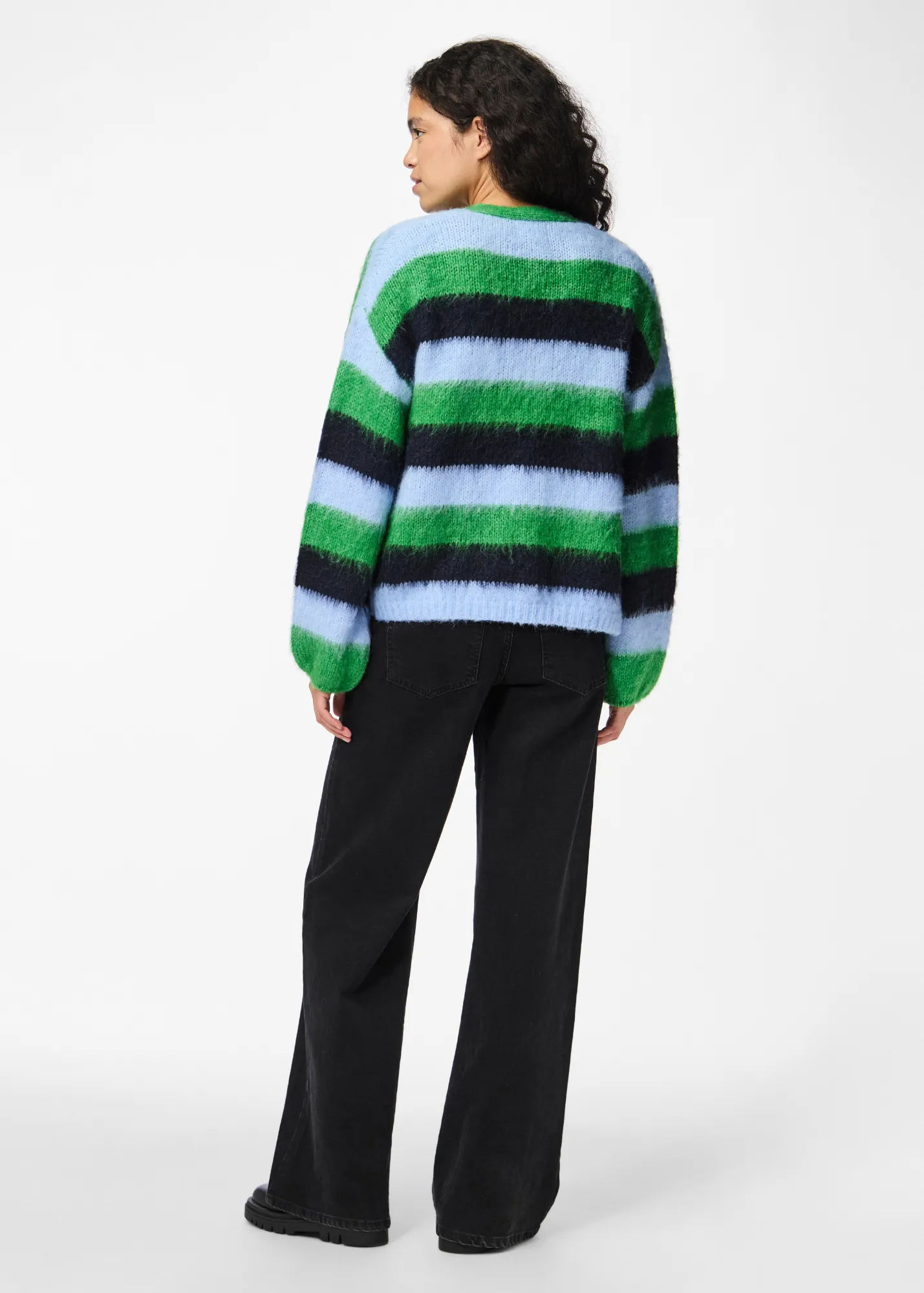 Pieces - Blue Fluffy Striped Loose Knit Cardigan