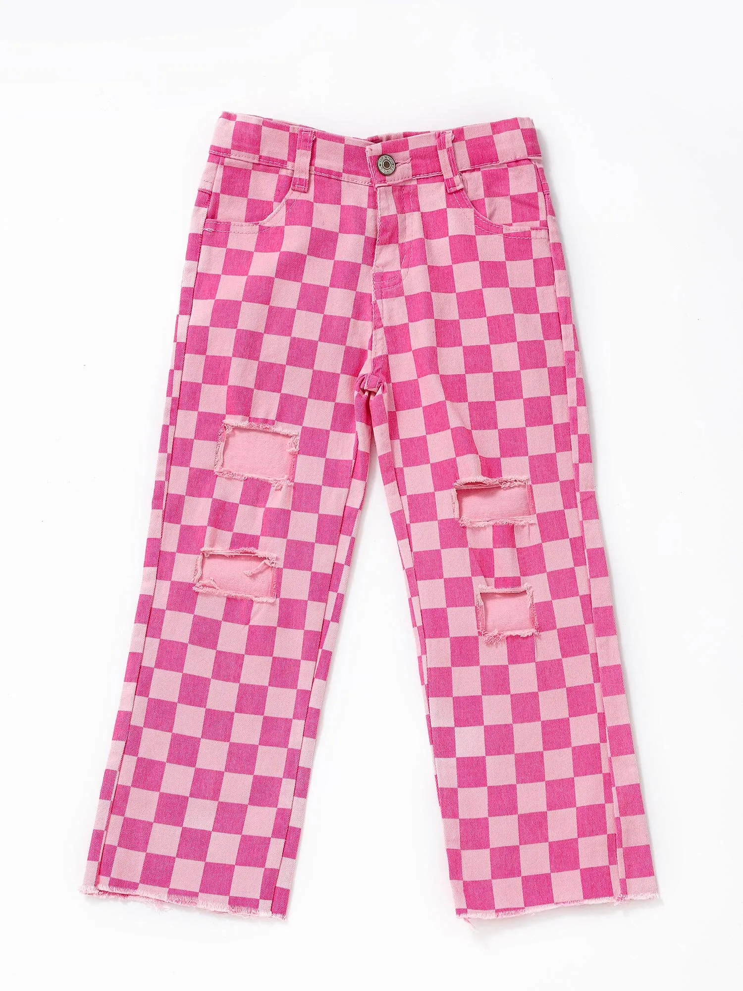 Pink Checked Girls Jeans