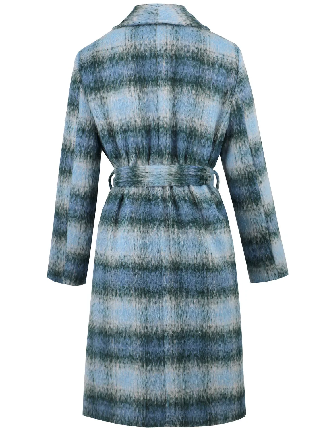 Plaid Tie Waist Long Sleeve Coat