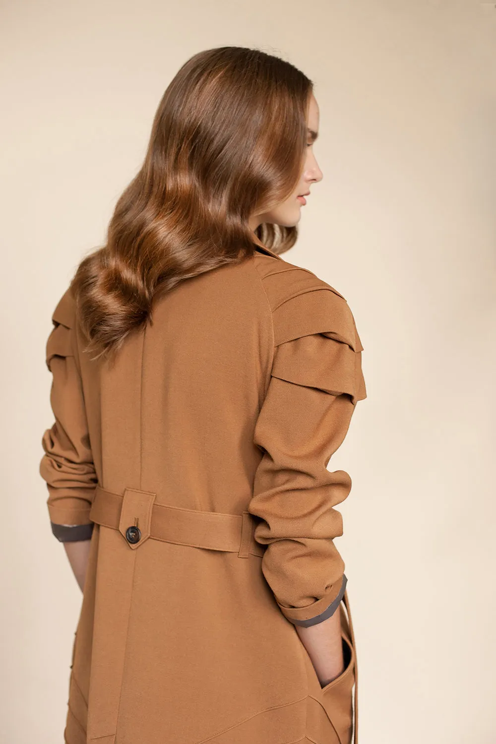 Pleated Shoulder Trench Coat