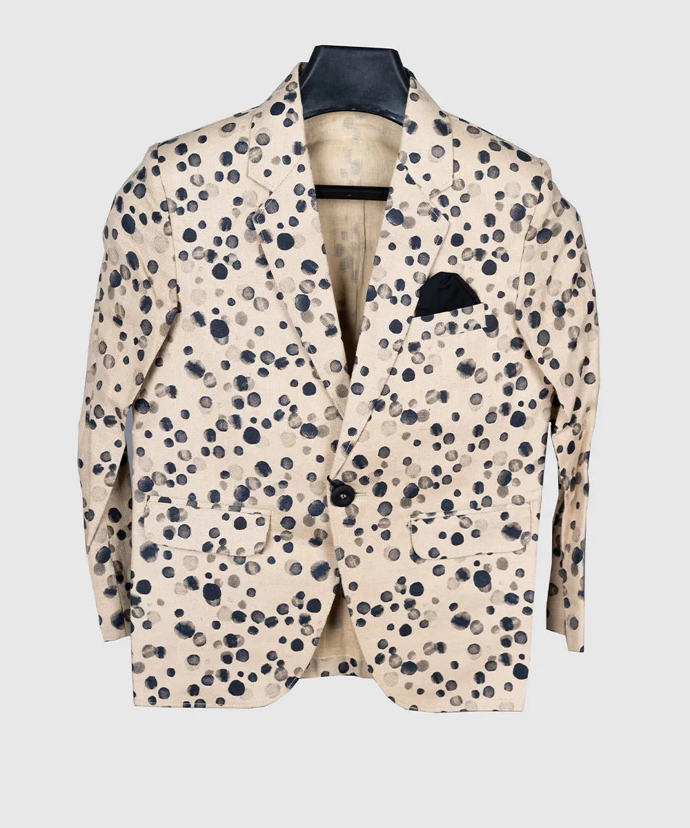 Polka Dotted Beige Colored Linen Blazer for 6 Year Old Boy