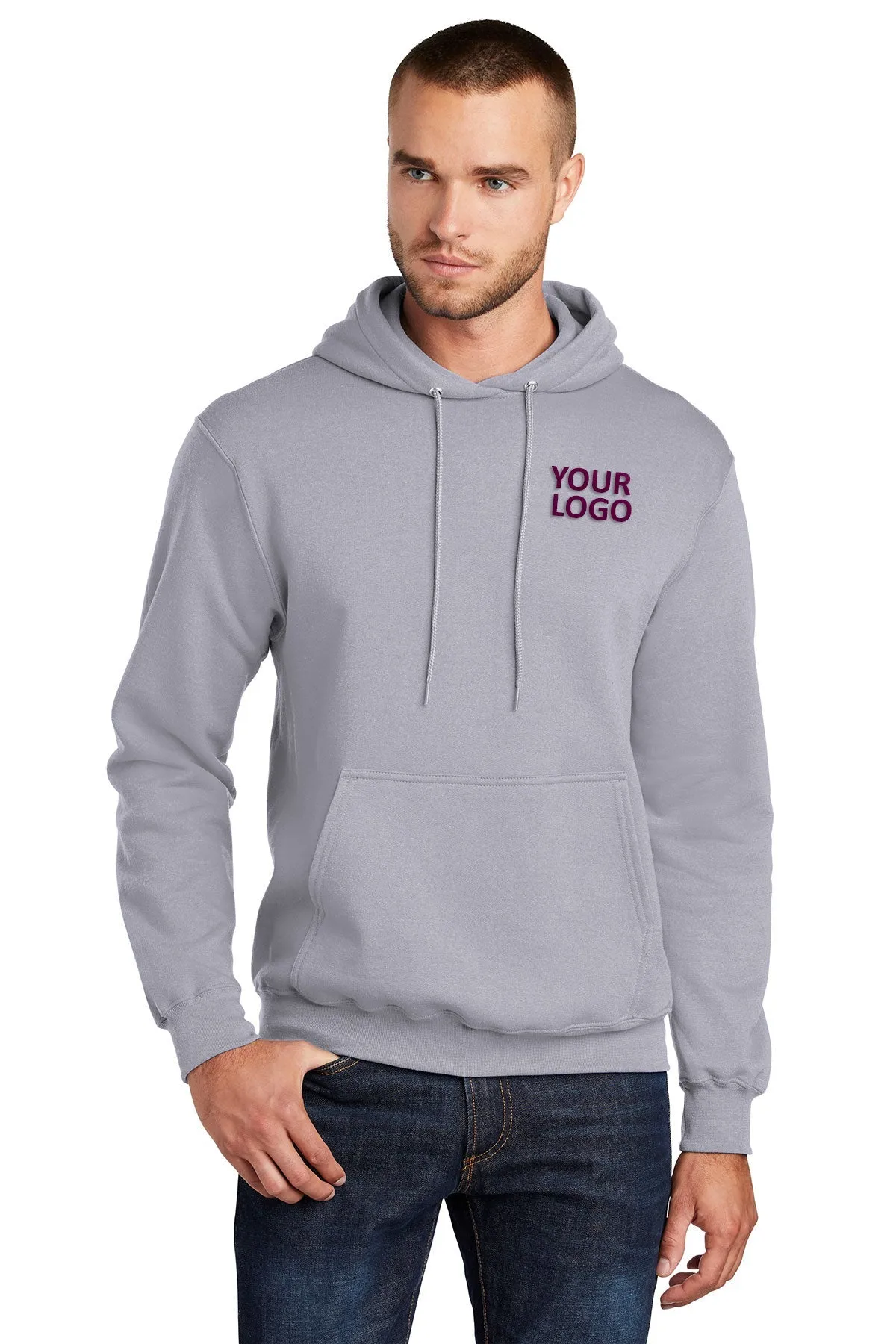 Port & Company Core Fleece Branded Hoodies, Silver