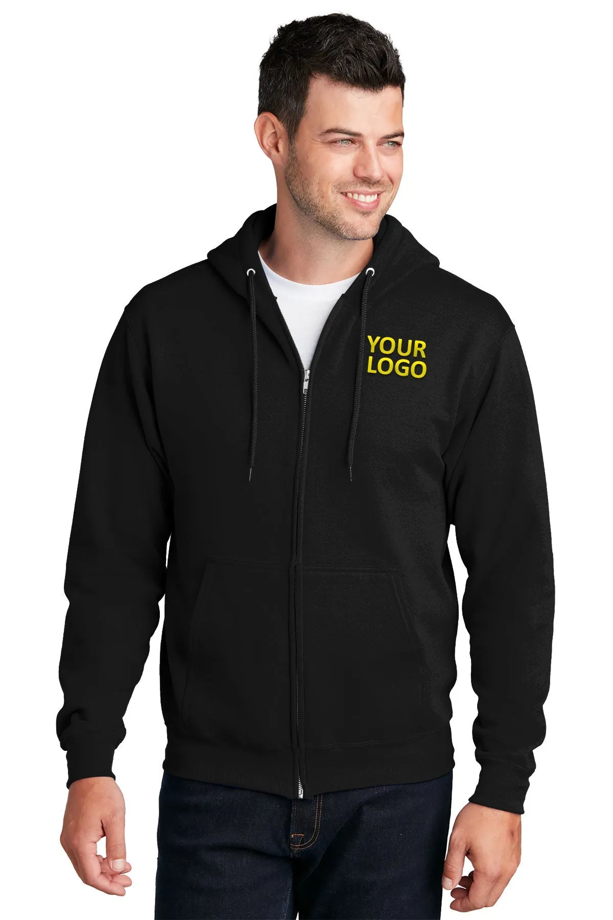 Port & Company Core Fleece Branded Zip Hoodies, Jet Black