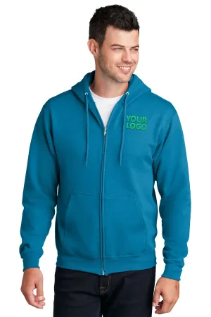 Port & Company Core Fleece Branded Zip Hoodies, Neon Blue