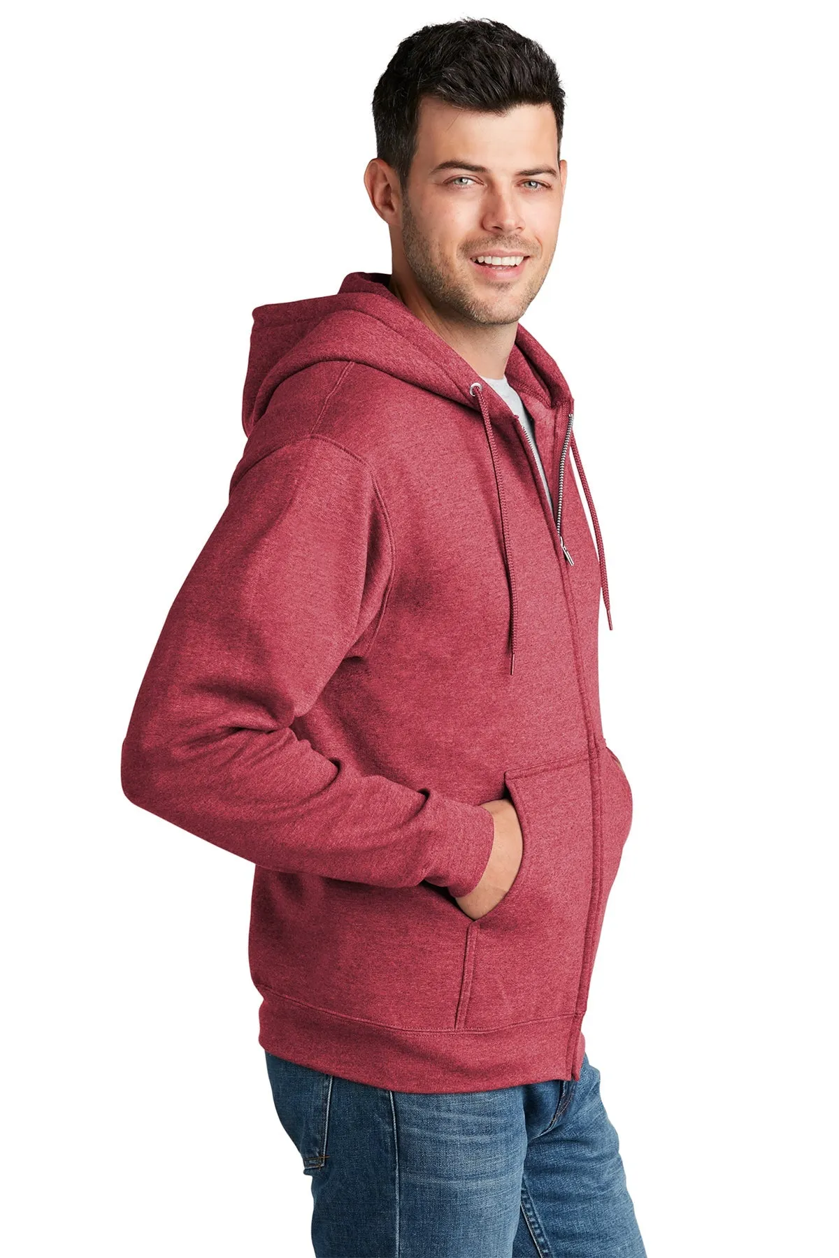 Port & Company Core Fleece Custom Zip Hoodies, Heather Red