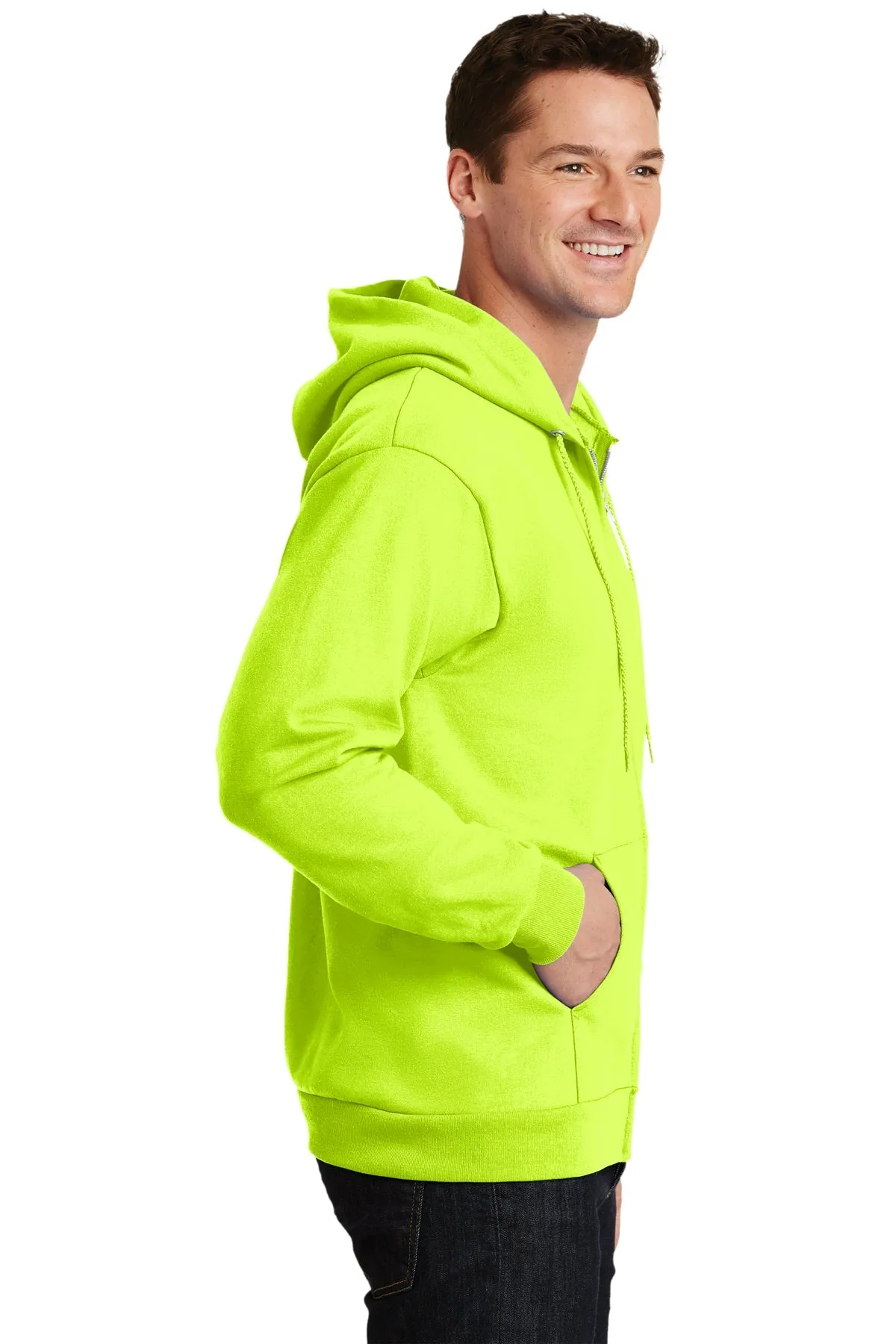 Port & Company Tall Essential Fleece Zip Custom Hoodies, Safety Green