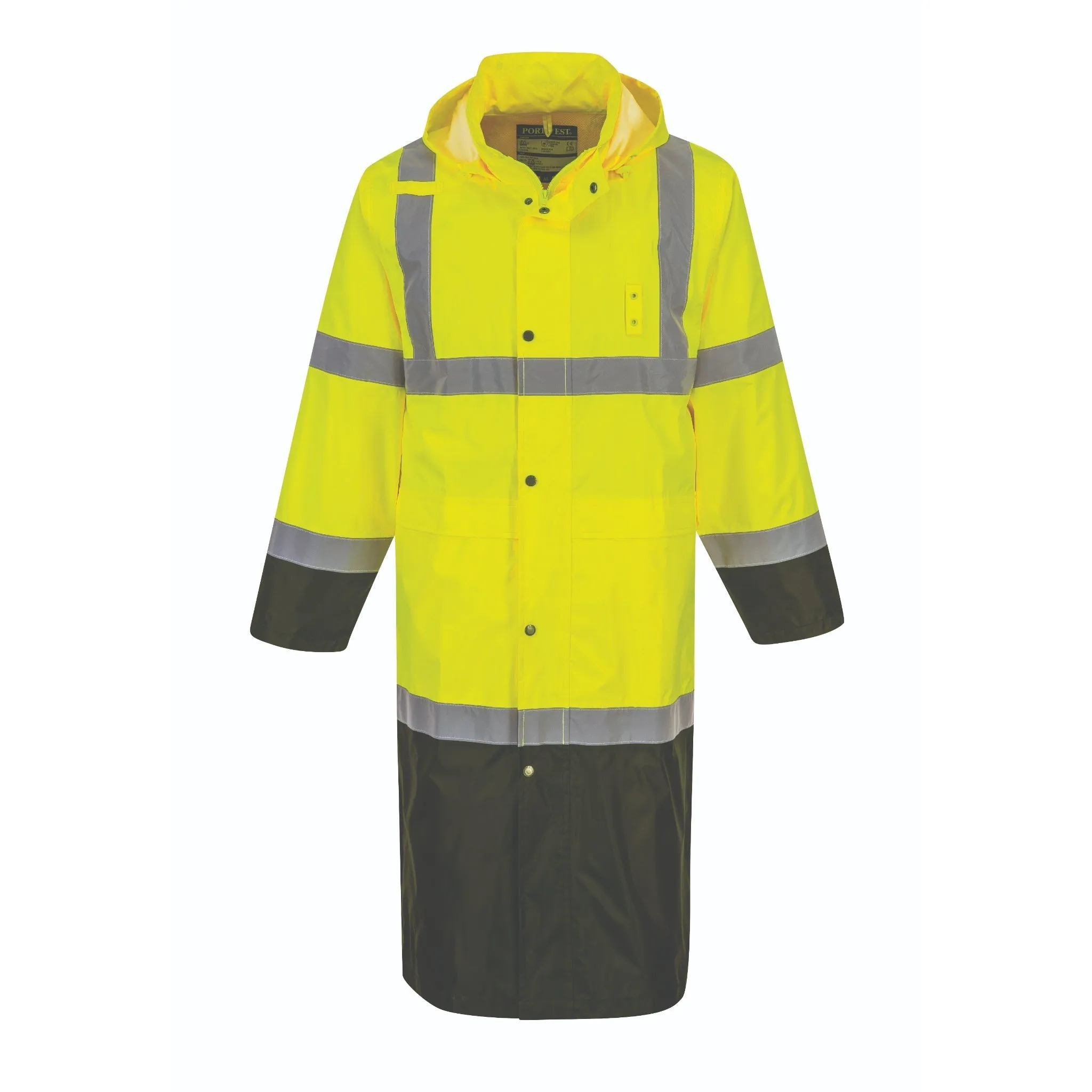 PORTWEST® Contrast Hi Vis Waterproof Trench Coat Rain Jacket  - ANSI Class 3 - UH446