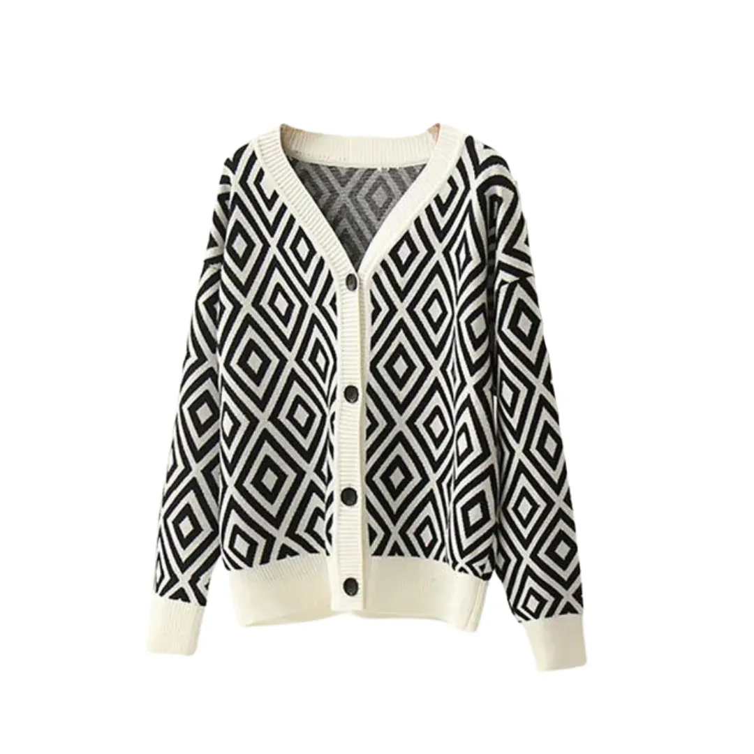 Pre Order:  Casual Geometric Button Knit Cardigan