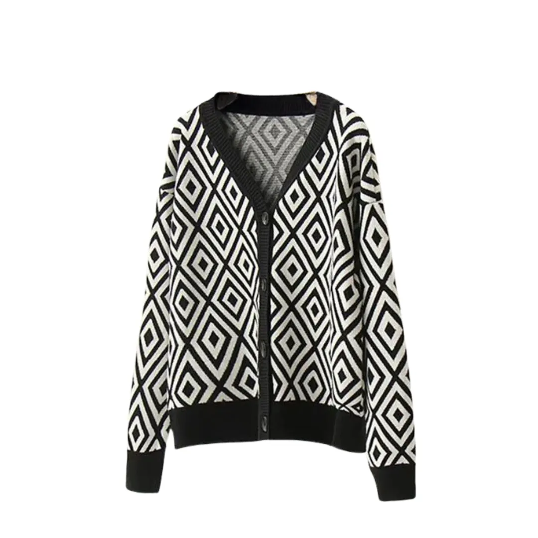 Pre Order:  Casual Geometric Button Knit Cardigan