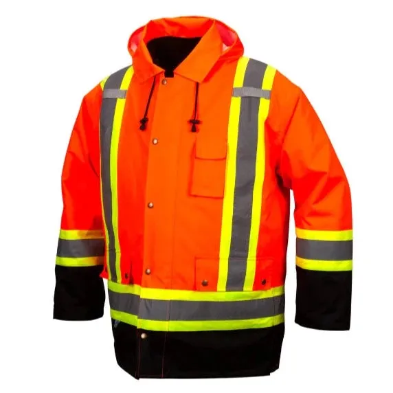 Pyramex® Waterproof Hi-Vis Black Bottom Safety Parka - Type R ANSI Class 3 - RC7P35