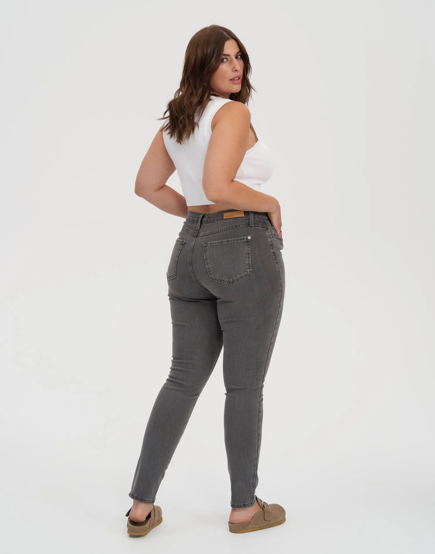 RACHEL SKINNY JEANS / 30" WASHED GREY STEEL