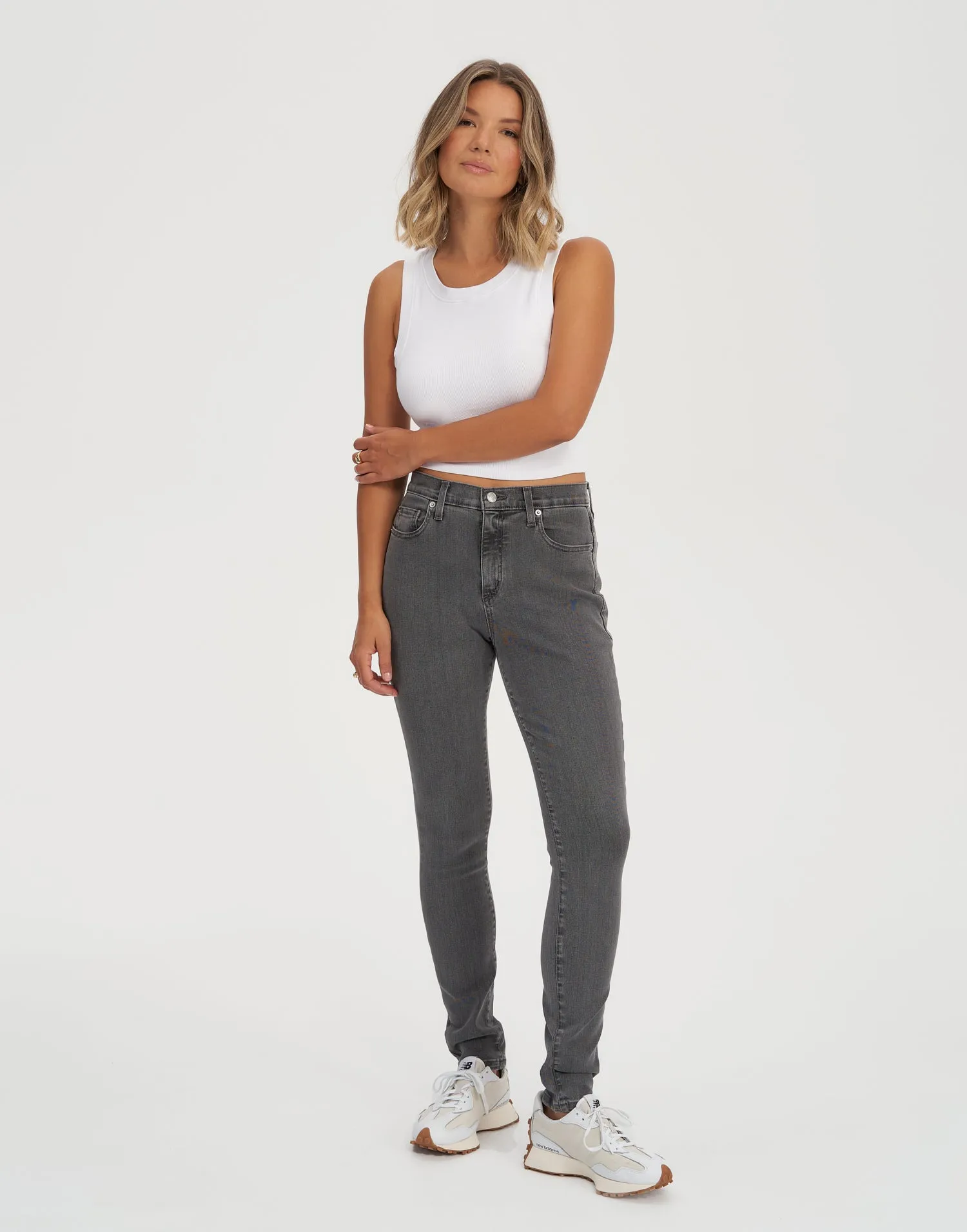 RACHEL SKINNY JEANS / 30" WASHED GREY STEEL