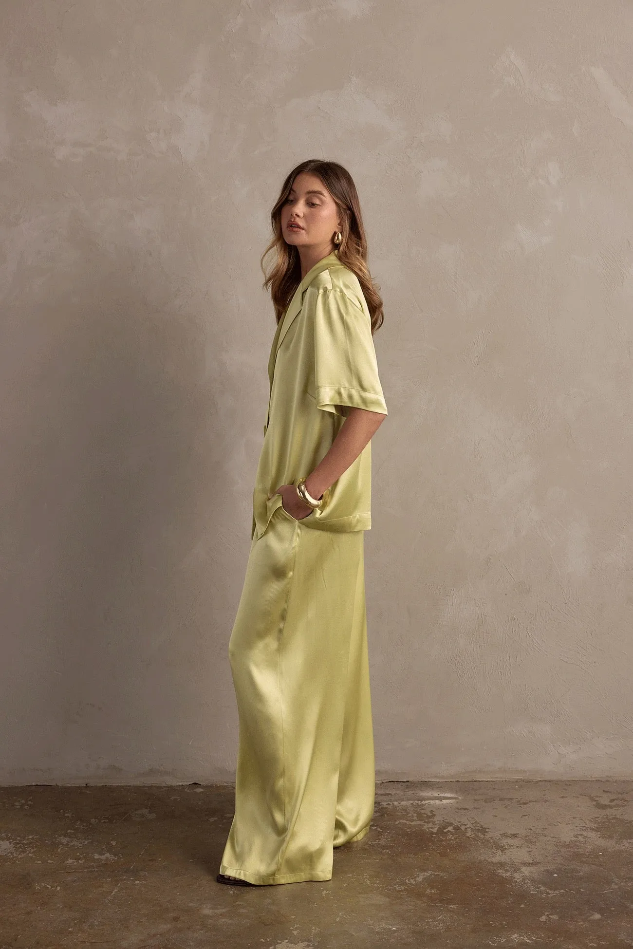 Raef The Label Carla Satin SS Shirt - Pistachio