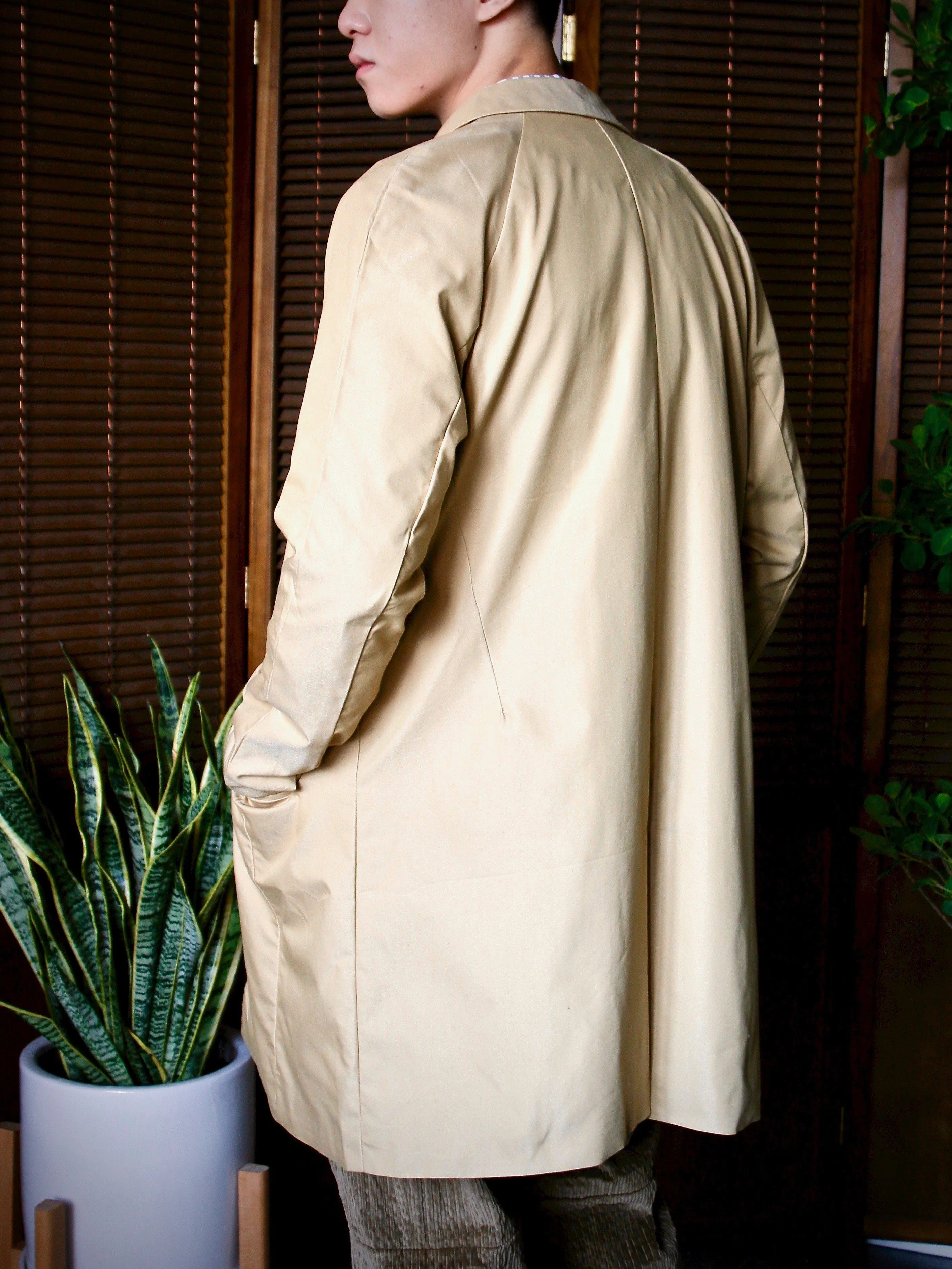 Raglan-Sleeve Long Trench Coat
