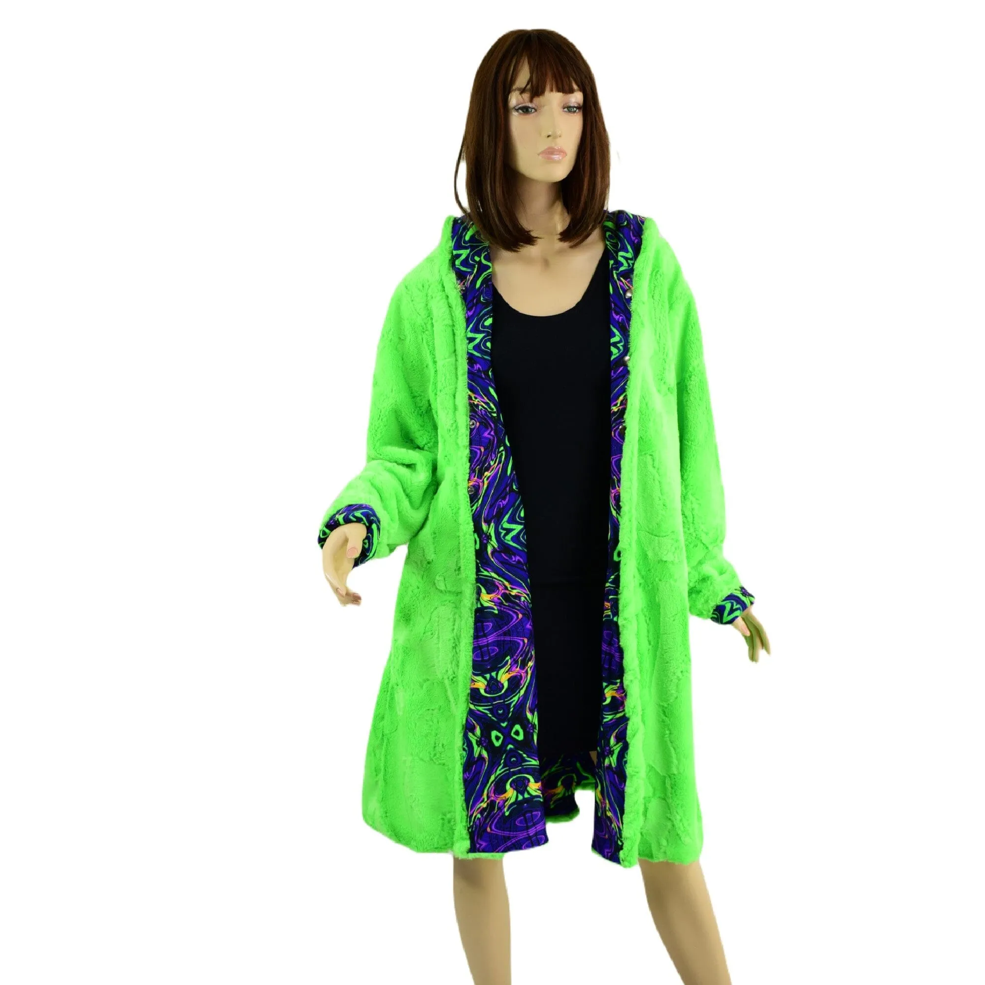 Ready to Ship Neon UFO Minky and Neon Melt  Reversible A Line Coat XL