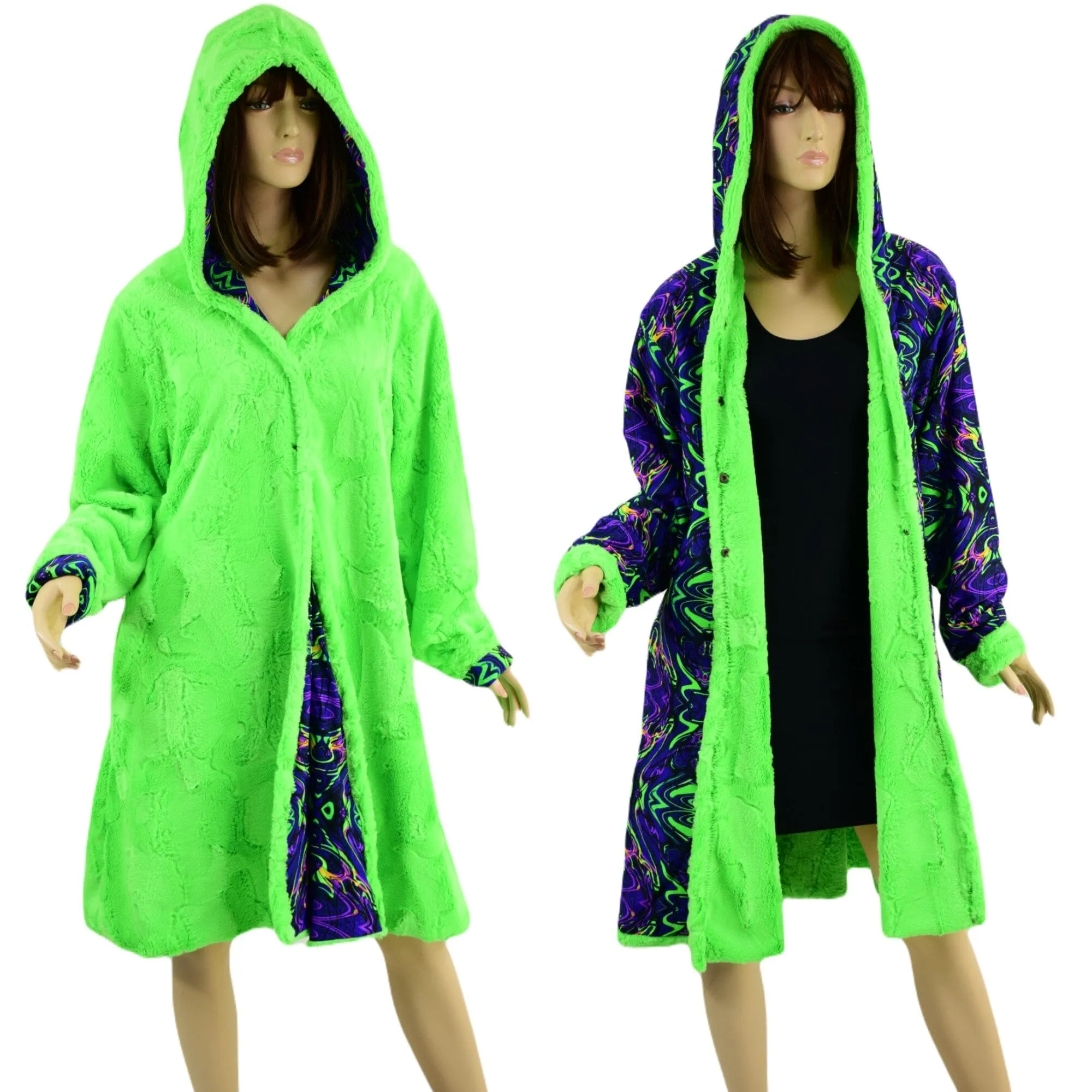 Ready to Ship Neon UFO Minky and Neon Melt  Reversible A Line Coat XL