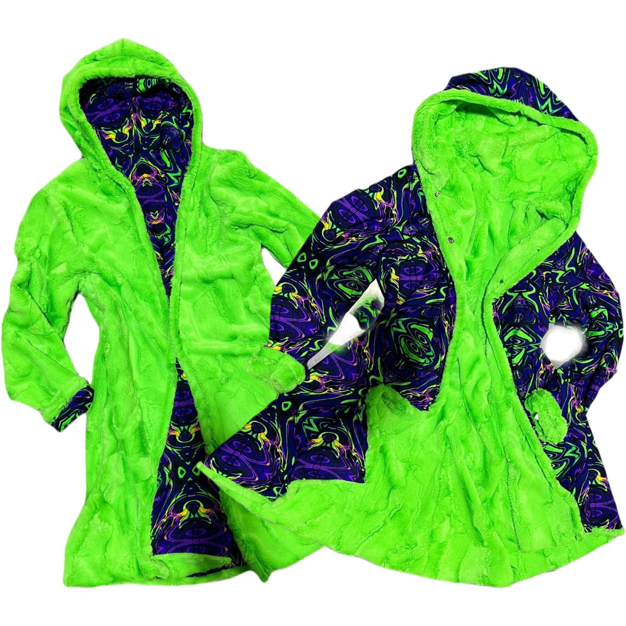 Ready to Ship Neon UFO Minky and Neon Melt  Reversible A Line Coat XL