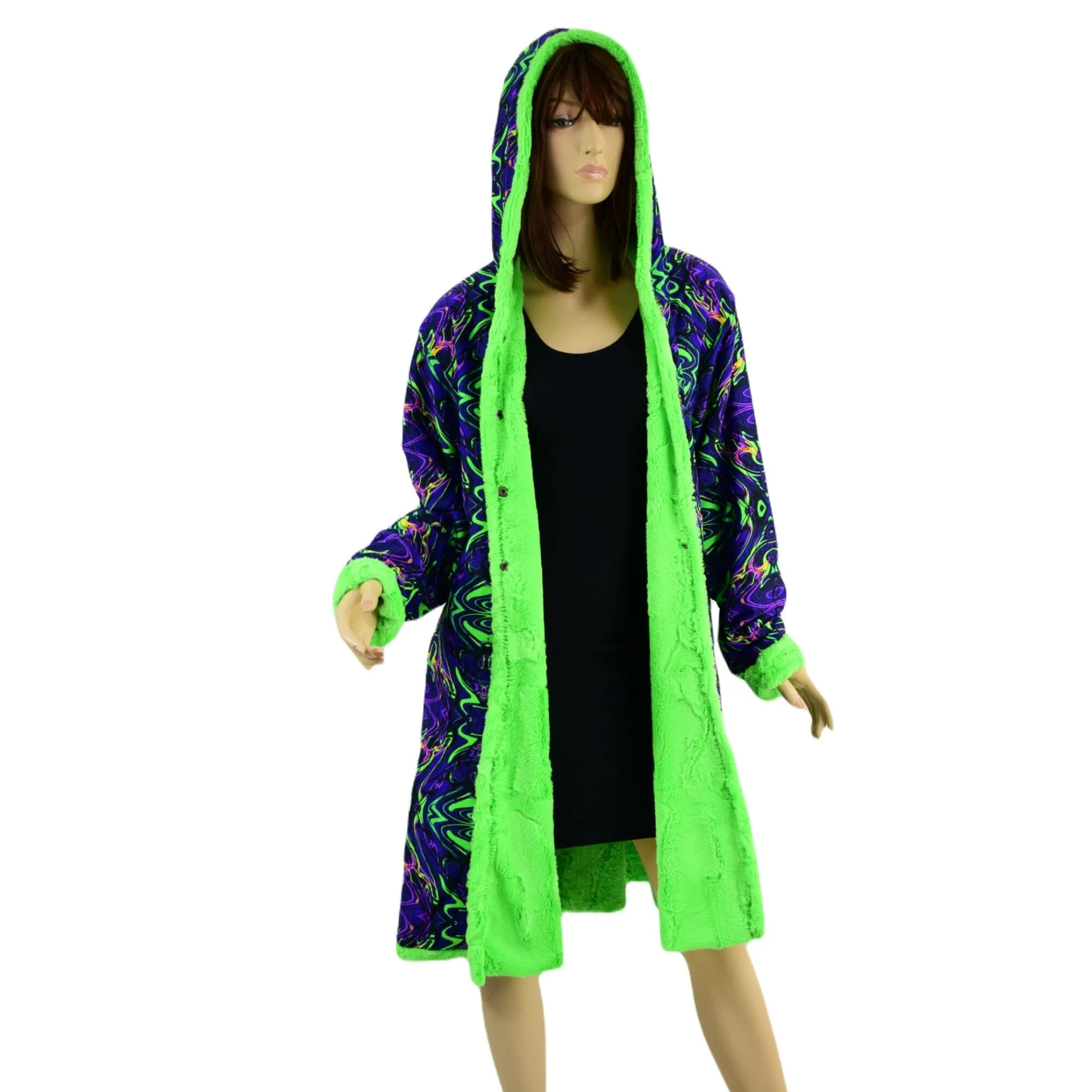 Ready to Ship Neon UFO Minky and Neon Melt  Reversible A Line Coat XL