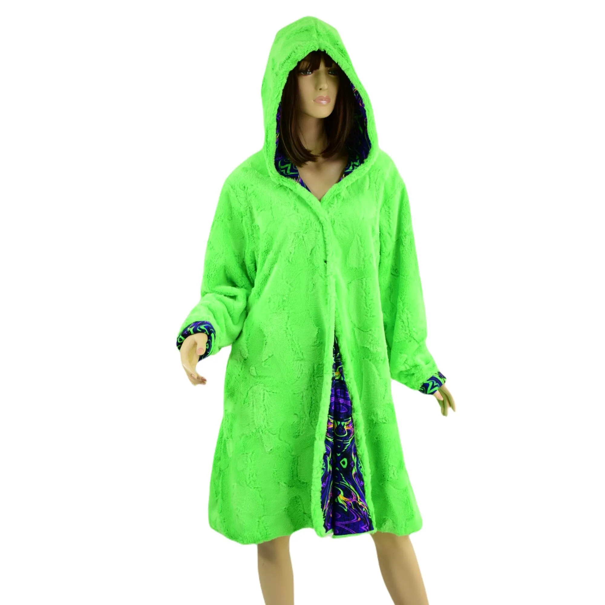 Ready to Ship Neon UFO Minky and Neon Melt  Reversible A Line Coat XL