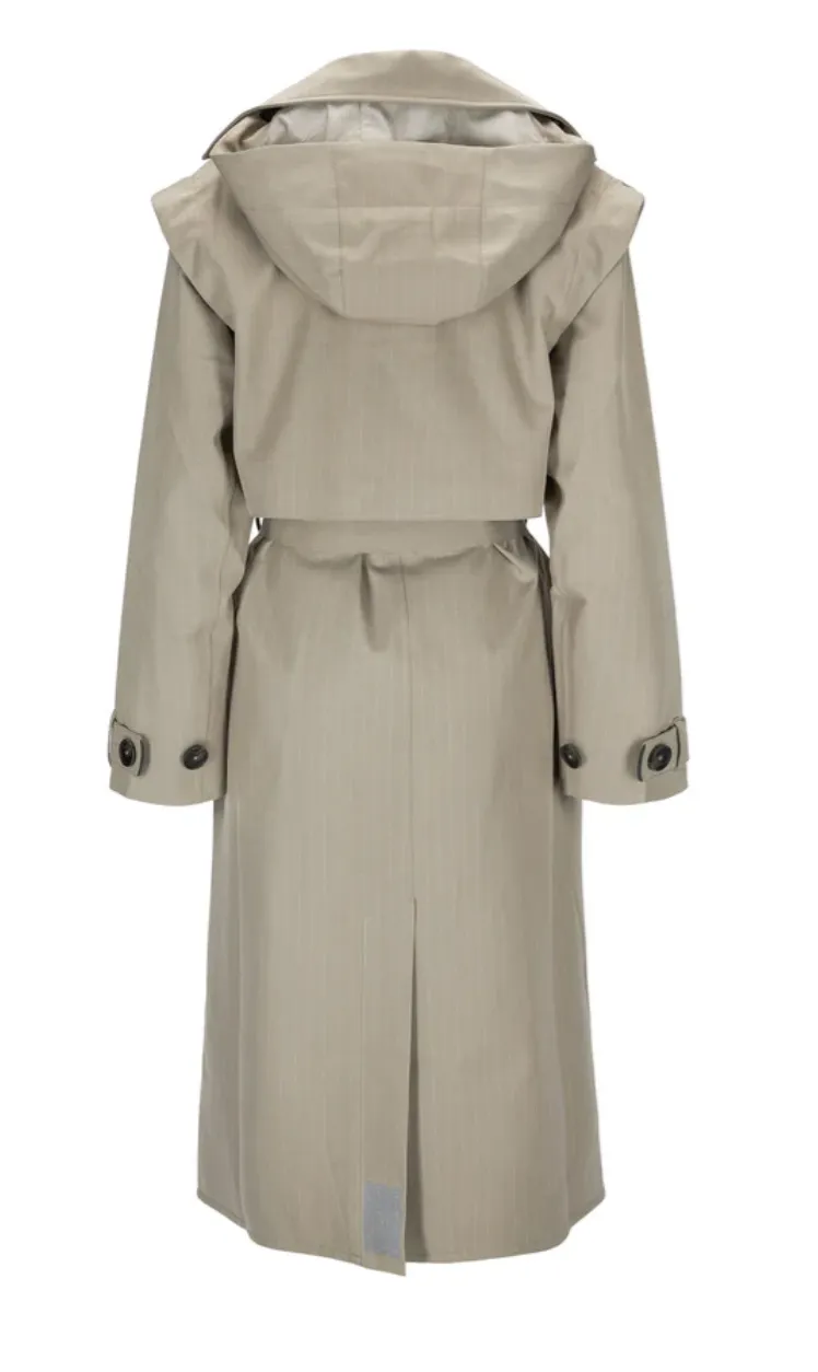 Regndrape Trench Coat Taupe Pinstripe