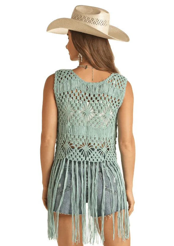 Rock & Rock Cowgirl Women’s Turquoise Crochet Vest RRWT38R0ZGTQ