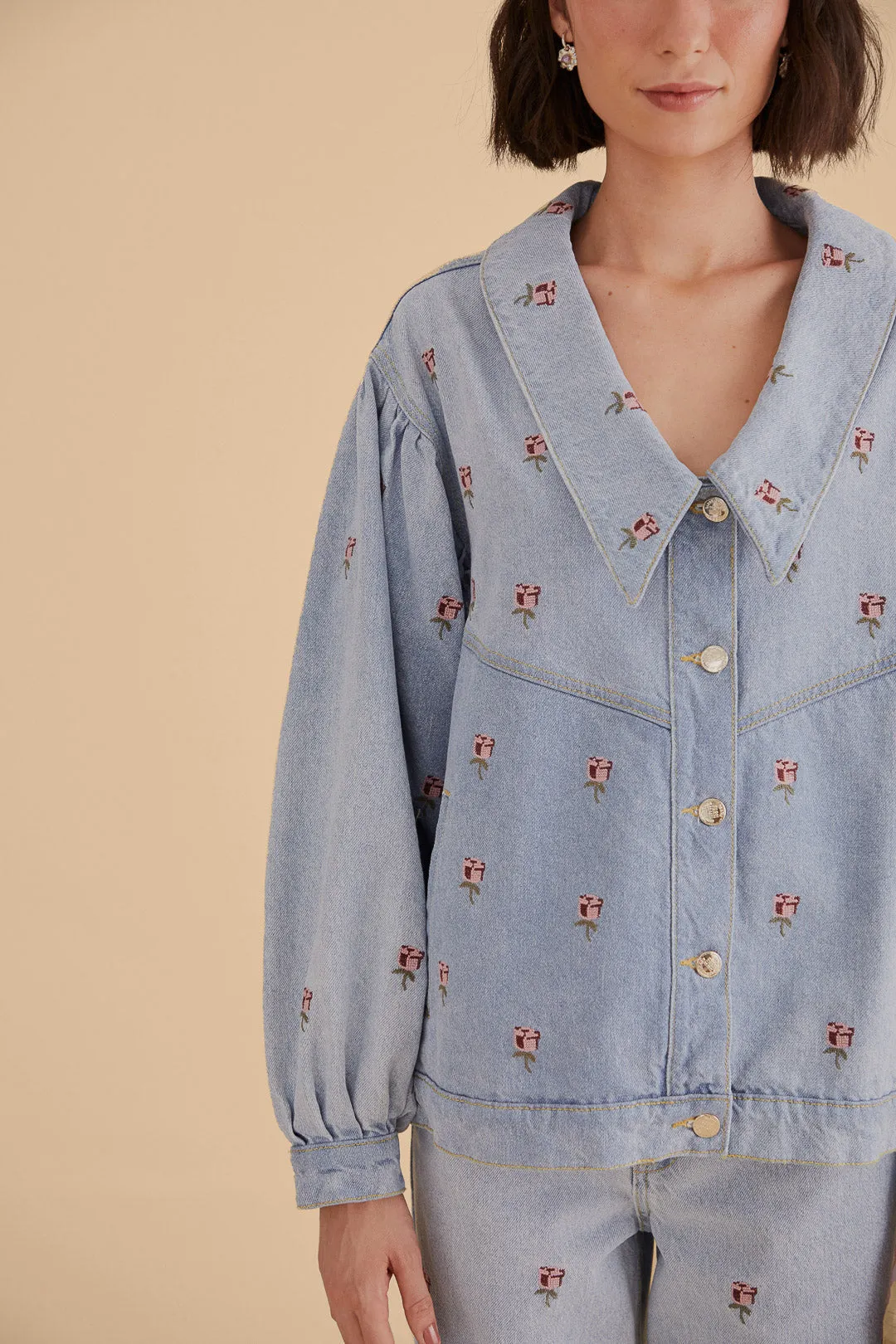 Rose Embroidered Denim Jacket