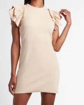 Ruffle Sleeve T-Shirt Dress in Tan