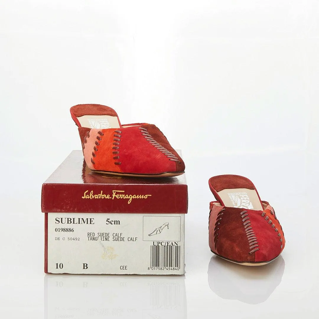 Salvatore Ferragamo "Sublime" Suede Red Multi-Coloured Mule UK Size 7.5 Unworn