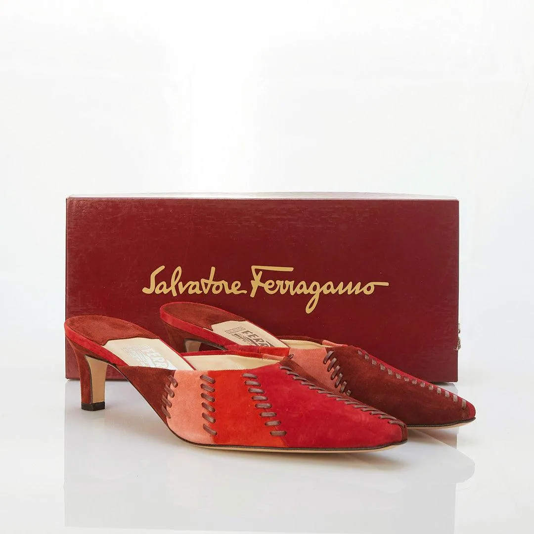 Salvatore Ferragamo "Sublime" Suede Red Multi-Coloured Mule UK Size 7.5 Unworn