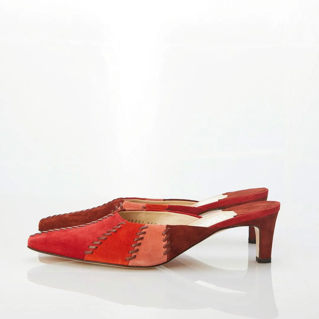 Salvatore Ferragamo "Sublime" Suede Red Multi-Coloured Mule UK Size 7.5 Unworn