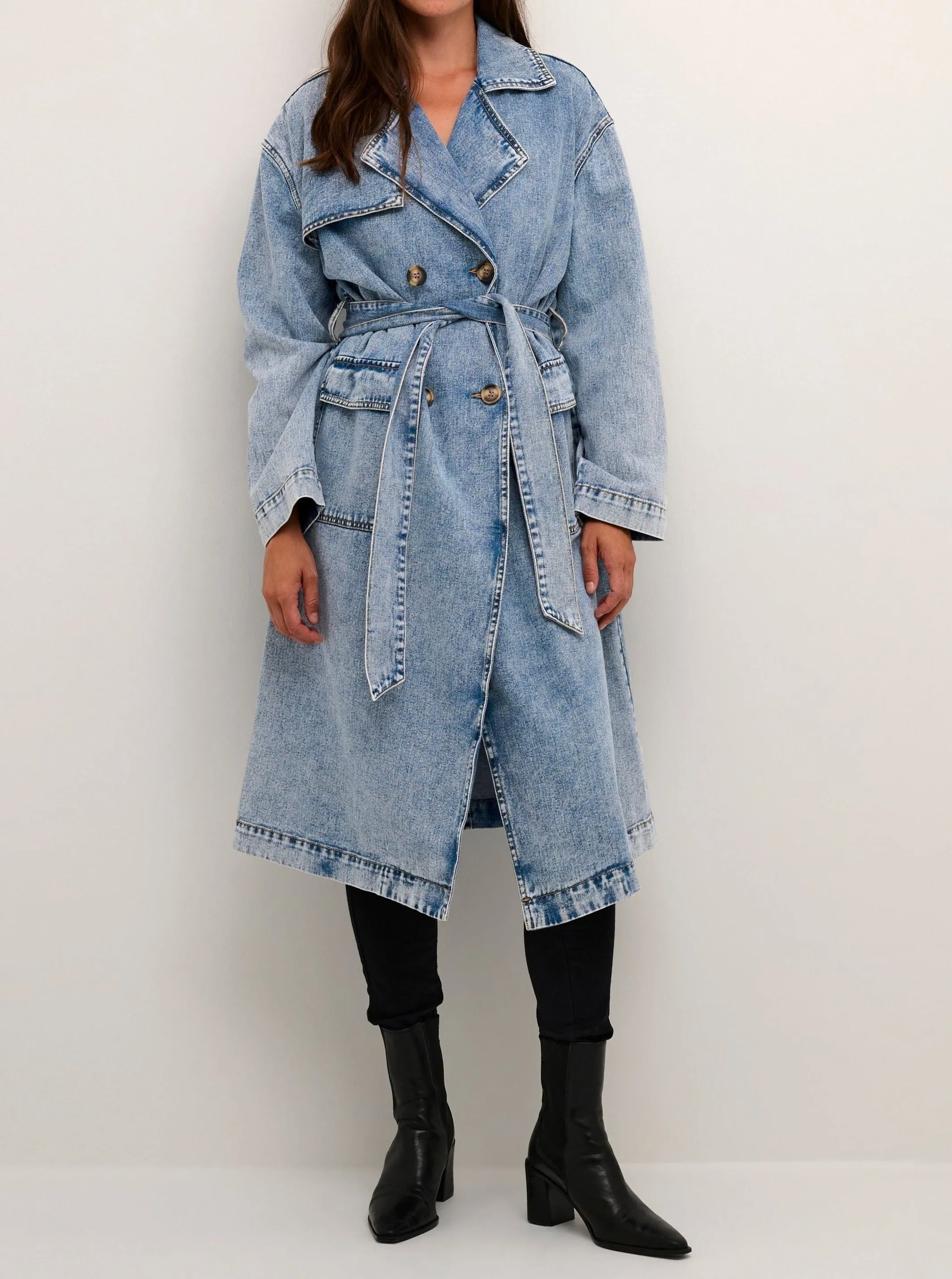 SIDSEL DENIM TRENCH COAT | WASHED BLUE DENIM