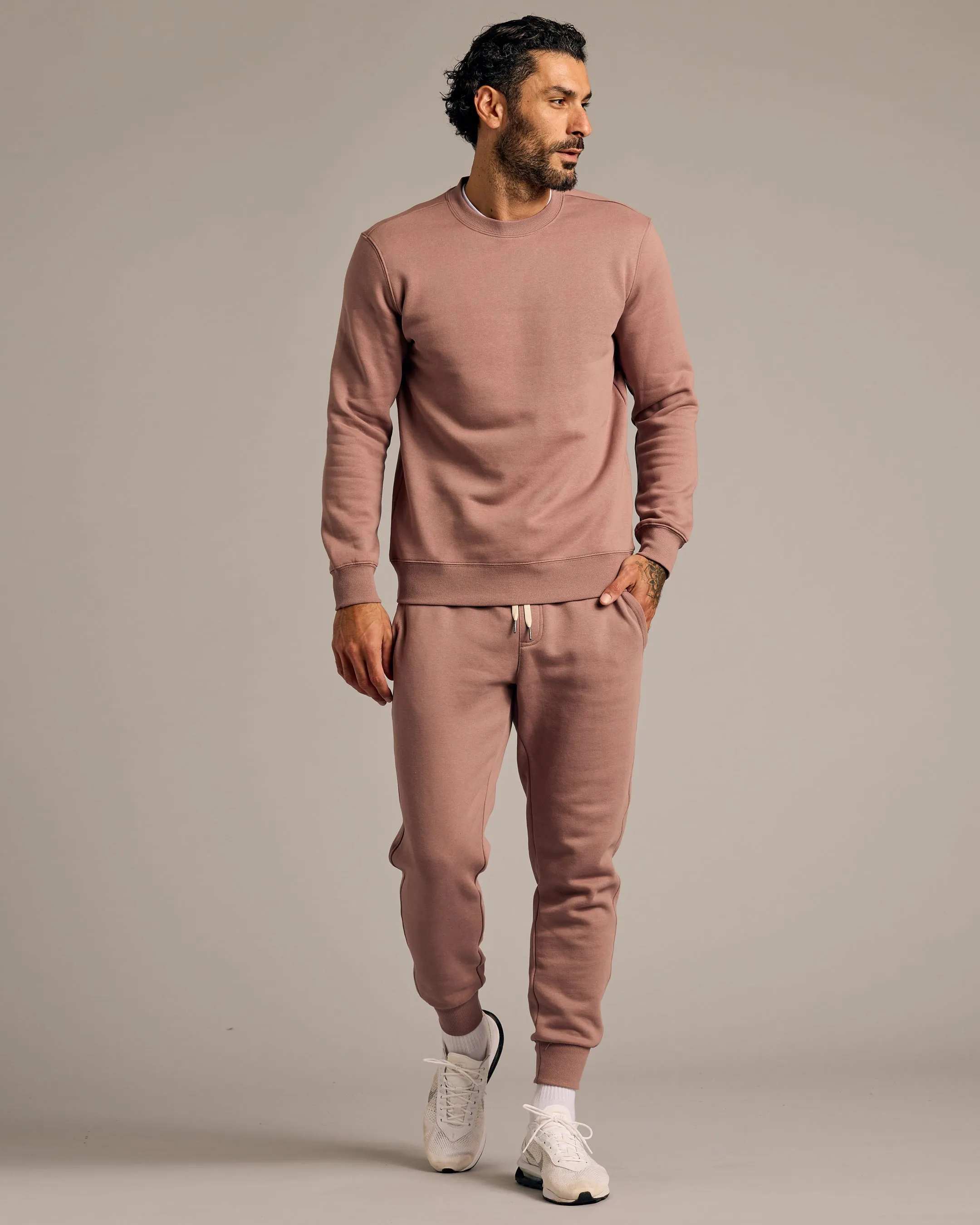 Slate Mauve Fleece French Terry Pullover Crew Neck