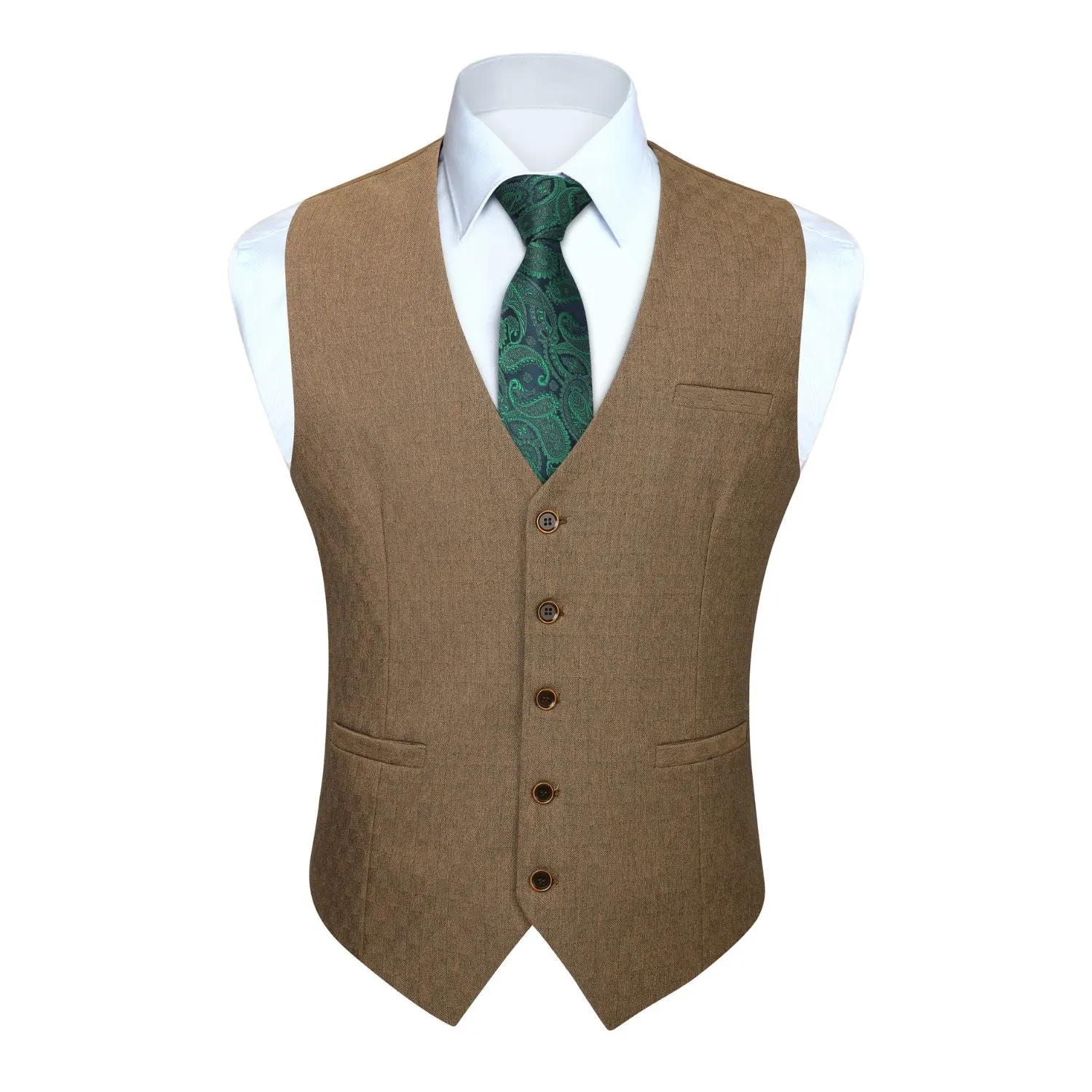 Solid Slim Suit Vest - F-KHAKI