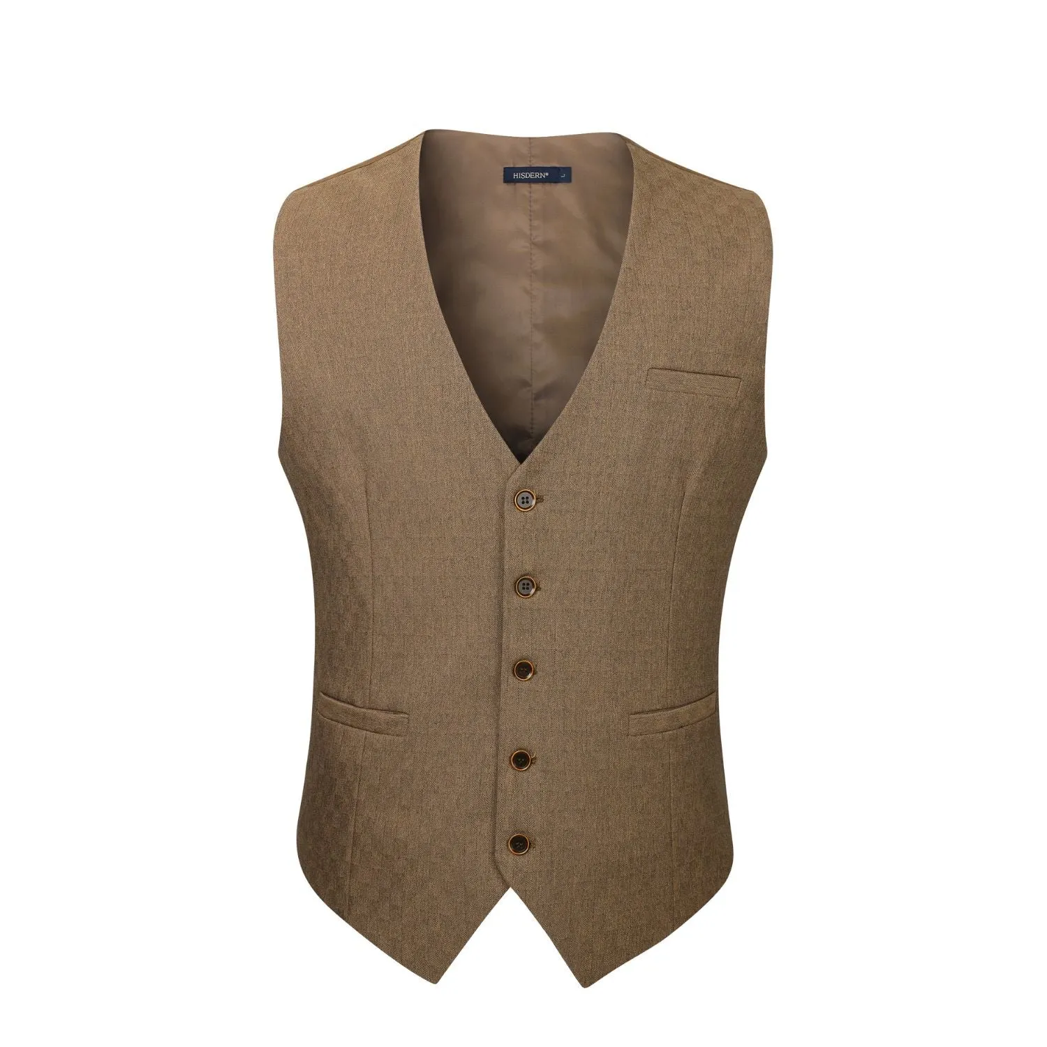 Solid Slim Suit Vest - F-KHAKI