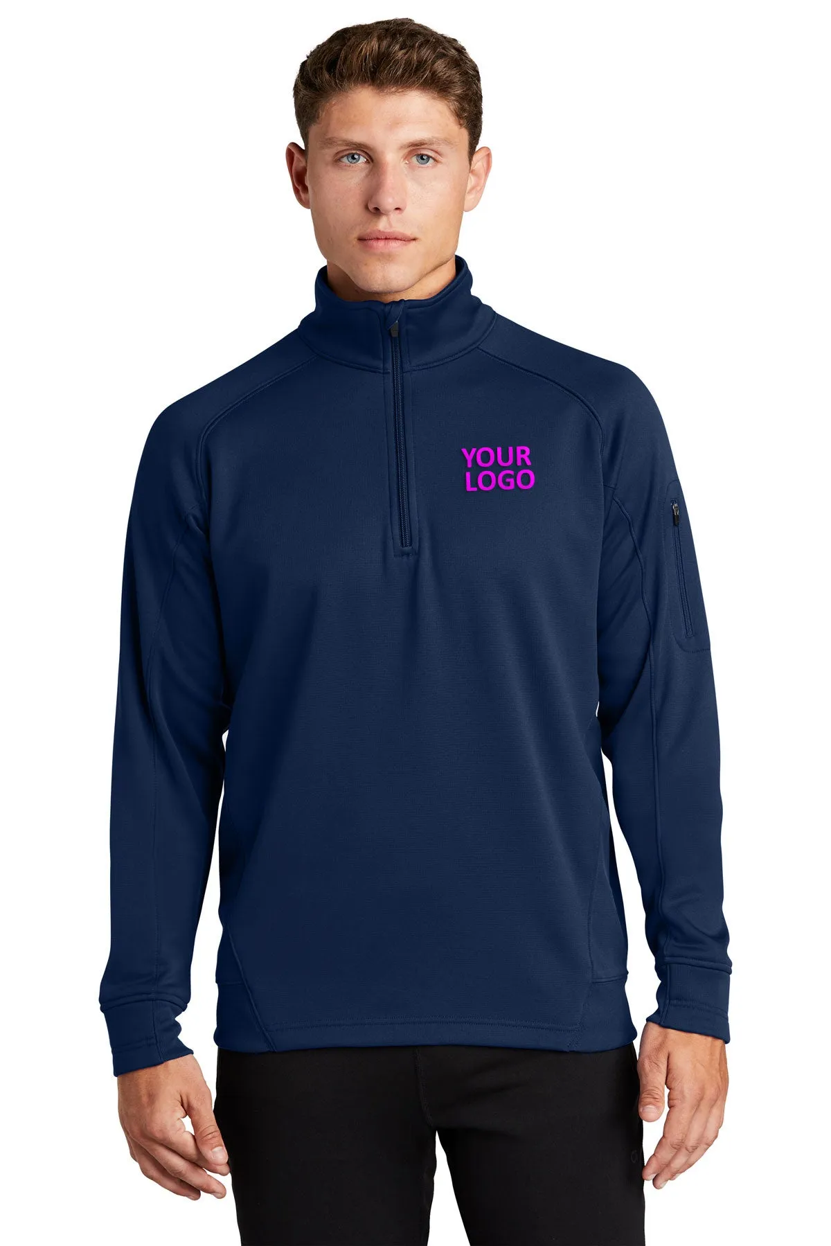 Sport-Tek Tech Fleece Branded 1/4-Zip Pullovers, True Navy